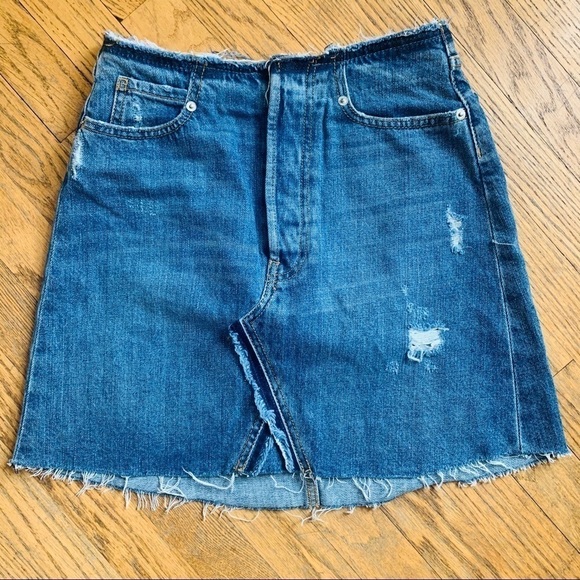 ZARA PREMIUM Distressed Denim Mini Skirt - Picture 1 of 9